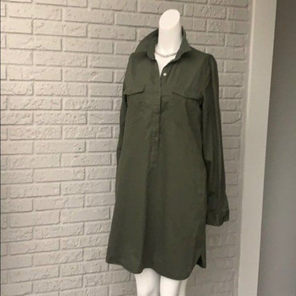Girl Krazy Women Collared Button Front Green Utility Shirt Dress Size S